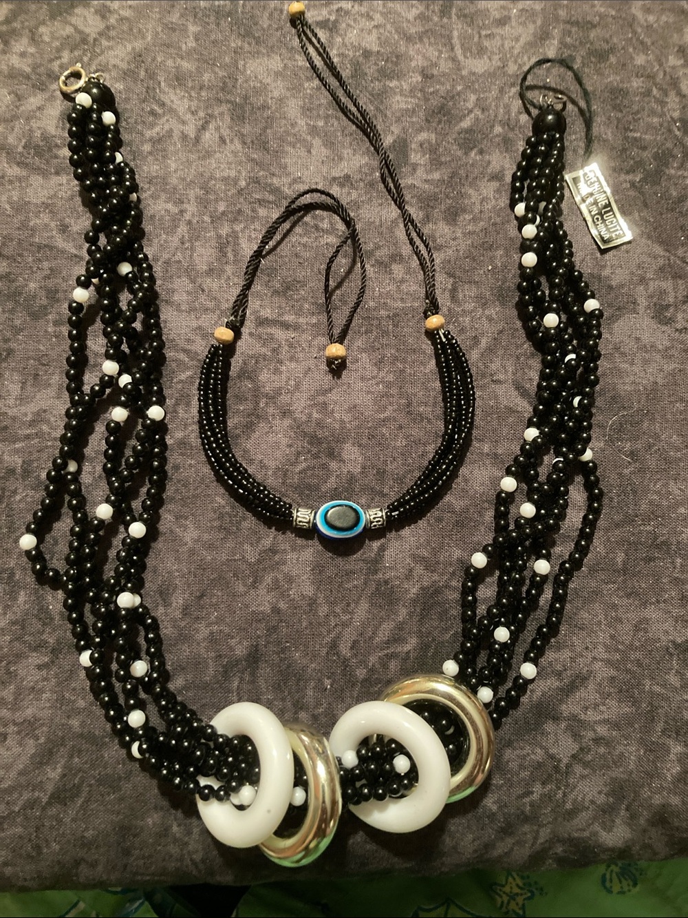 Black & White Lucite Necklace Paired with Elegant Beaded Bracelet